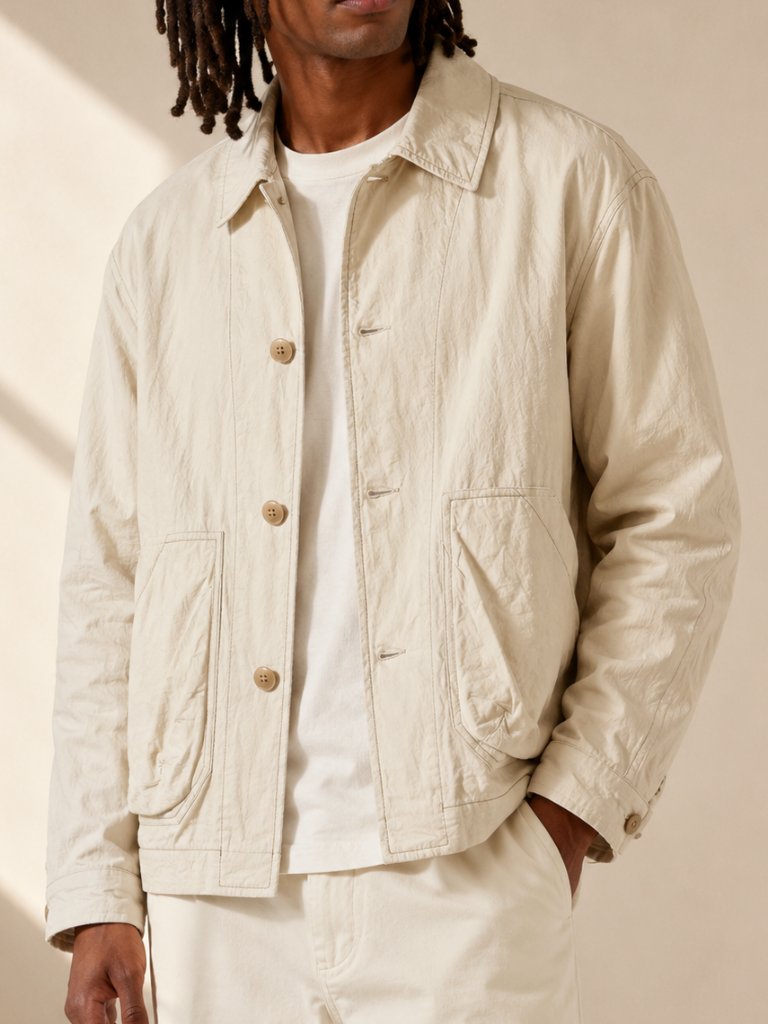 Folk Prism Crinkled Cotton Poplin Jacket Stone Natural Size 3 Medium